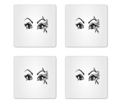 Feather Butterfly Woman Coaster Set Of Four