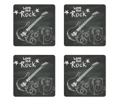 Love Rock Music Sketch Coaster Set Of Four