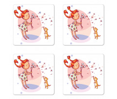 Cartoon Girl and Cat Coaster Set Of Four