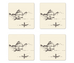 Pagoda Fisherman Coaster Set Of Four