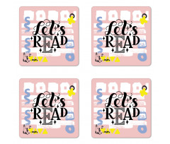 Lets Read Phrase Pastel Coaster Set Of Four