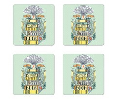 Happiness Theme Cartoon Coaster Set Of Four