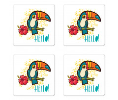 Toucan Bird with Hibiscus Coaster Set Of Four