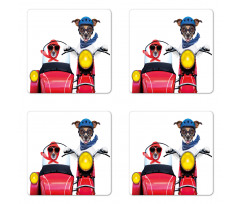 Funny Canine on Bike Coaster Set Of Four