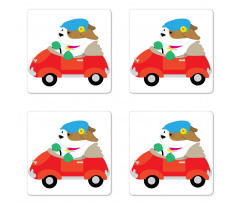 Puppy Driving Cap Coaster Set Of Four