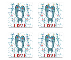 Whales in Love Design Coaster Set Of Four