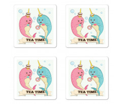 Tea Drinking Whales Coaster Set Of Four