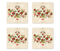 Flower Reindeer Motif Coaster Set Of Four