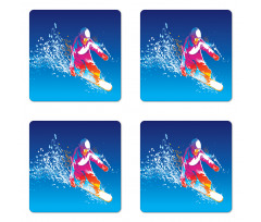 Colorful Snowboarding Man Coaster Set Of Four