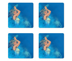 Woman Lady Arts Coaster Set Of Four