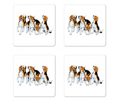 4 Beagle Hounds Play Coaster Set Of Four