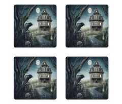 Haunted House Crow Tomb Coaster Set Of Four