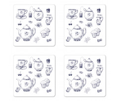 Teapots and Cups Coaster Set Of Four