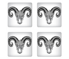 Head of Aries Art Coaster Set Of Four