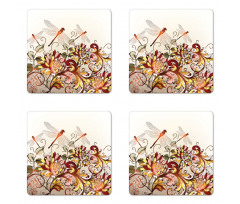 Flower Field Dragonfly Coaster Set Of Four