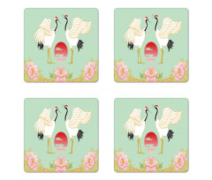 Japanese Cranes Sunrise Coaster Set Of Four