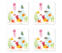 Cartoon Underwater Coral Coaster Set Of Four