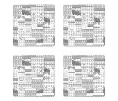 Hand Drawn Houses Town Coaster Set Of Four