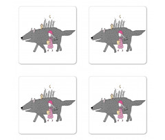 Girl with a Giant Wolf Coaster Set Of Four