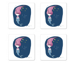 I Love Sea Cartoon Girl Coaster Set Of Four