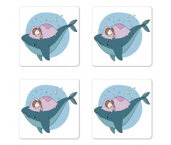 Girl Sleeping on Whale Coaster Set Of Four