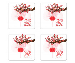 Cherry Branch Lantern Coaster Set Of Four