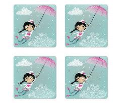 Girl with Pink Umbrella Coaster Set Of Four