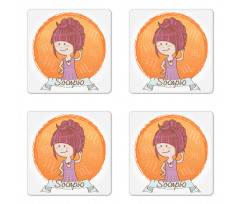 Cartoon Kid Girl Coaster Set Of Four