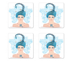 Lady Blue Hair Coaster Set Of Four