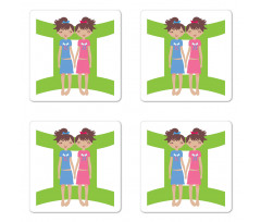 Twin Girls Teens Coaster Set Of Four