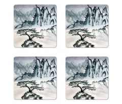 Chinese Mountain Tree Coaster Set Of Four