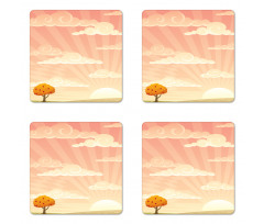 Lonely Tree Rural Field Coaster Set Of Four