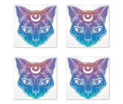 Cat Head Moon and Star Coaster Set Of Four