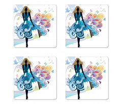 Shopping Woman Art Coaster Set Of Four