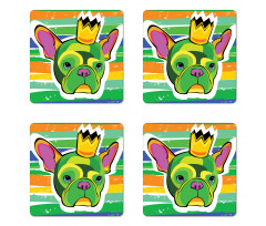 Crowned Dog Colorful Coaster Set Of Four