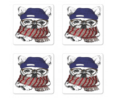 Cozy Hipster Winter Dog Coaster Set Of Four