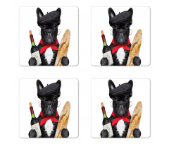 French Dog Red Wine Coaster Set Of Four