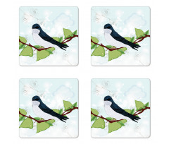 Swallow Bird on Branch Coaster Set Of Four