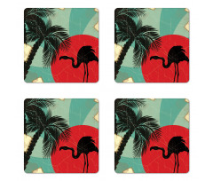 Grunge Flamingo Palm Coaster Set Of Four