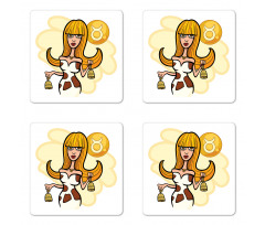 Cartoon Woman Coaster Set Of Four