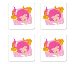 Pink Haired Woman Coaster Set Of Four