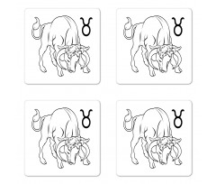 Hand Drawn Bull Coaster Set Of Four