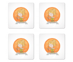 Cartoon Girl Bow Coaster Set Of Four