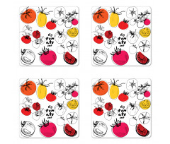 Vivid Sketched Tomatoes Coaster Set Of Four