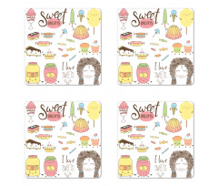 Girl with Sweets Coaster Set Of Four