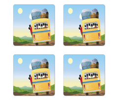 Crowded Yellow Bus Coaster Set Of Four