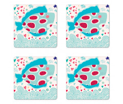 Hearts Flowers and Fish Coaster Set Of Four