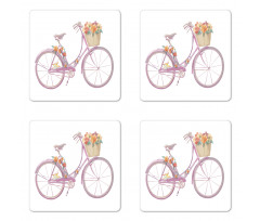 Pink Bike Flowers Art Coaster Set Of Four