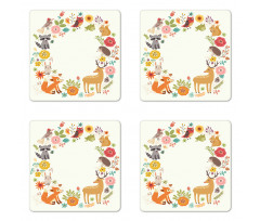 Cartoon Wildlife Pattern Coaster Set Of Four