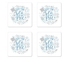 Marine Words with Fish Coaster Set Of Four